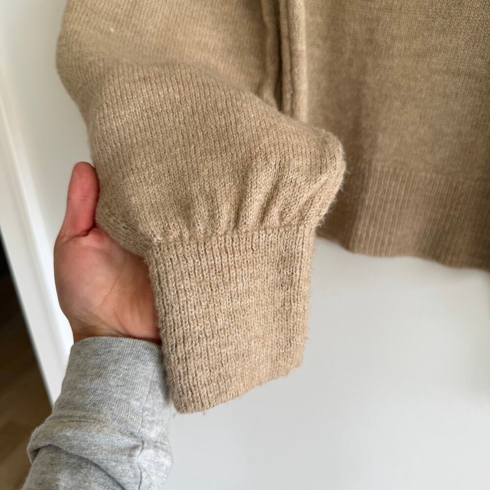 Anthropologie Square Neck Puff Sleeve Knit Sweater Tan M - Picture 5 of 10